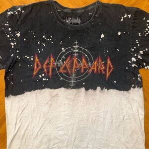 Def Leppard Tshirt Size Large Black White 2-Tone Tie Dye Band Tee Rock